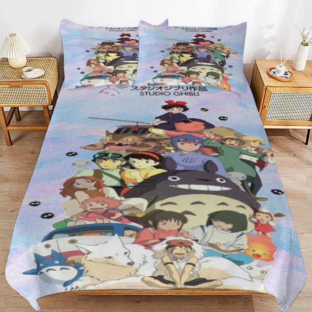 x104 My Neighbor Totoro Bed Duvet Cover Microfiber Bedding Sets 3D Printed Lightweight 3 Piece Comforter Sets, 1 Duvet Cover And 2 Pillow Shams for Kids Boys Girls 79"x90" jn104