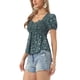 thumbnail image 4 of INSPIRE CHIC Blusa Floral para Mujer de Regreso a Clases Cuello Corazón Manga Corta Abullonada Top Peplum Fruncido Verde Oscuro M, 4 of 6