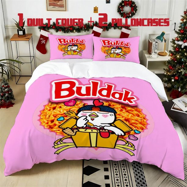 3pcs Turkey Noodles Cartoon Printed Bedding Set Soft Duvet Cover with 2 Pillowcases All Season Comfort