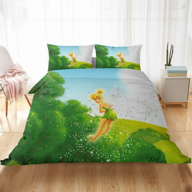 Kawaii Tinker Bell Duvet Cover Pillowcase Bedding Set Cute Fairies Cartoon Animation Home Dormitory Room Decor Bed Sheets