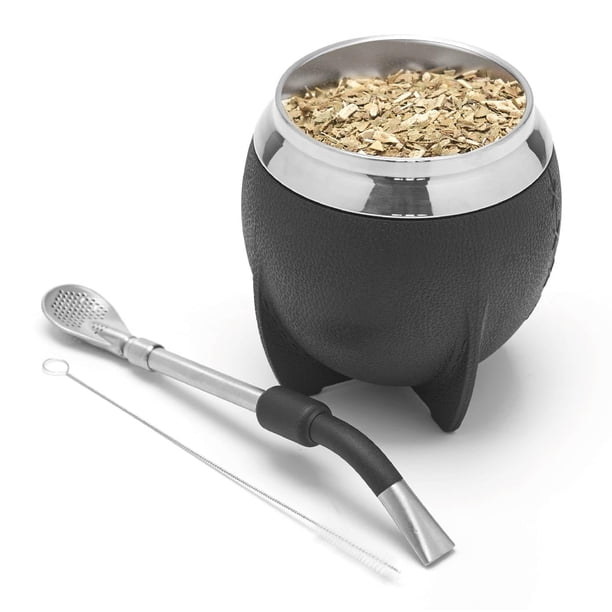 Set De Mate Con Mate De Acero Inoxidable Y Bombilla Incluye Mate Estilo Torpedo Bombilla Premium Y Cepillo De Limpieza (Negro)