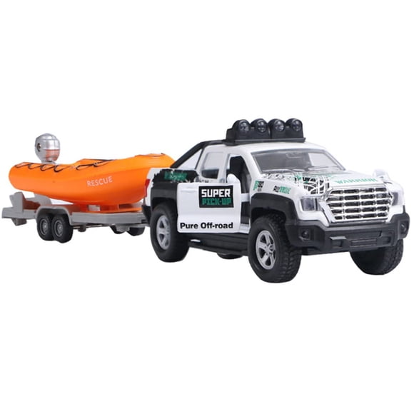 Camioneta de juguete, remolque, lancha motora, fundición a presión 1/36