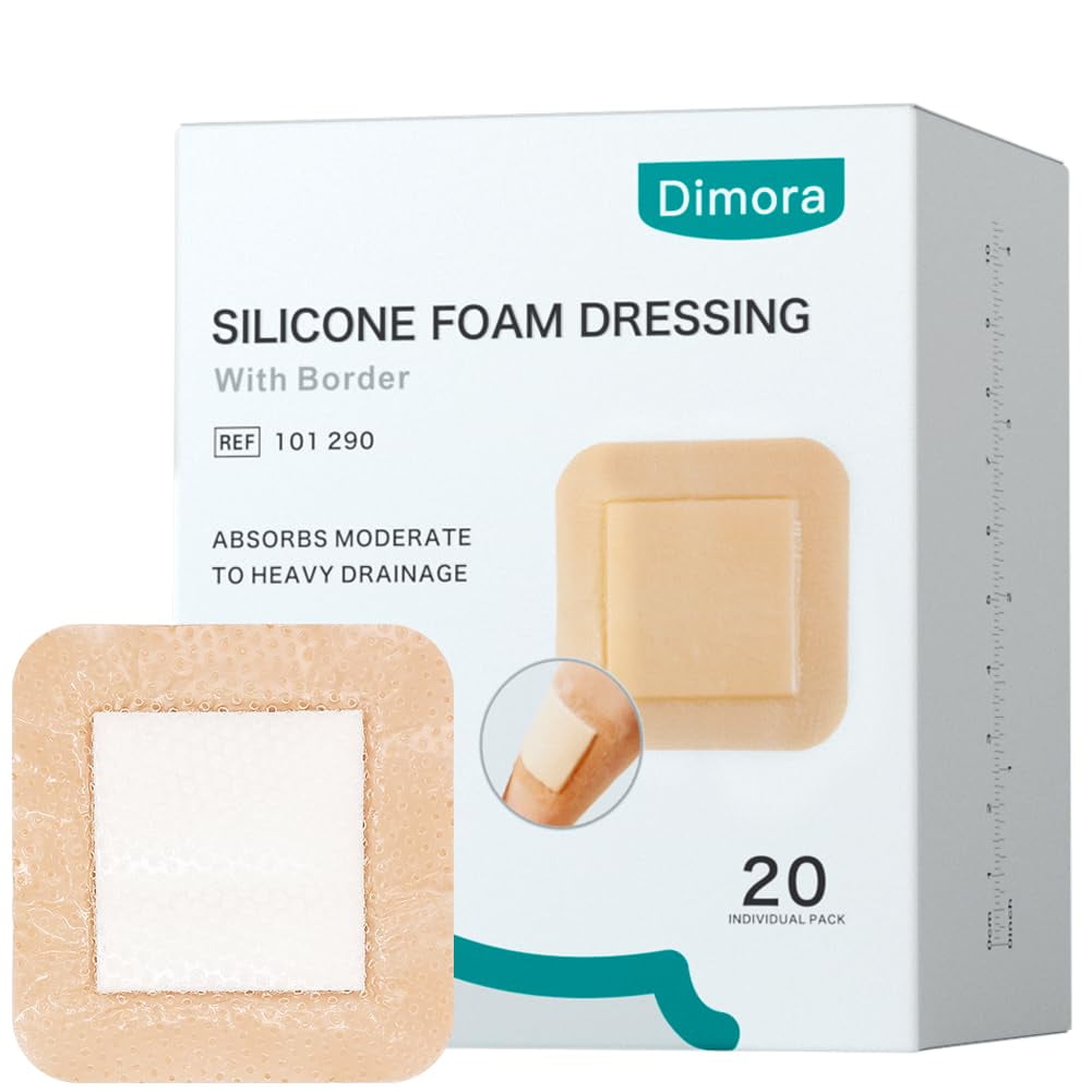 Espuma De Silicona Dimora Para Apósitos Para Heridas, 7,5 X 7,5 Cm, Con Borde, Paquete De 20