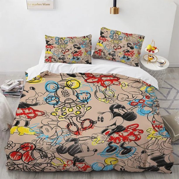 Mickey Mouse duvet cover pillowcase home room bedroom bedding set, boy girls teen duvet cover gift queen size double bed Bed Sheets