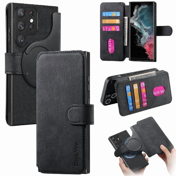 Funda Billetera Magnética para Samsung Galaxy S22 Ultra Soporte Tarjetas Desmontable Negro