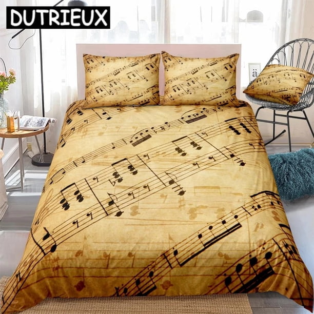 Music Stave Notes Duvet Cover Set Vintage Bedding Set Quilt Cover Retro Bed Set Boys Home Textiles