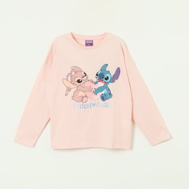 Polera Manga Larga Disney Stitch Estampado Corazón - Niña 2-8 Años