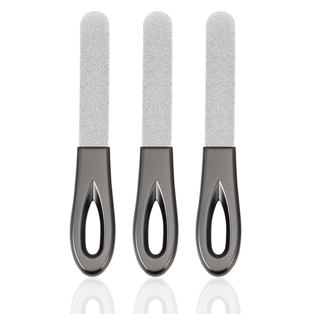 3 limas de uñas de acero inoxidable con mango antideslizante y grano de diamante, lima de uñas de metal, limas de esmeril para uñas naturales.