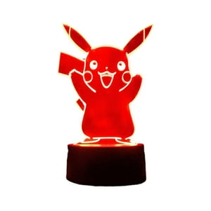 Lelumania - Lampara Ilusion 3D Pikachu De 7 Colores, Base Touch