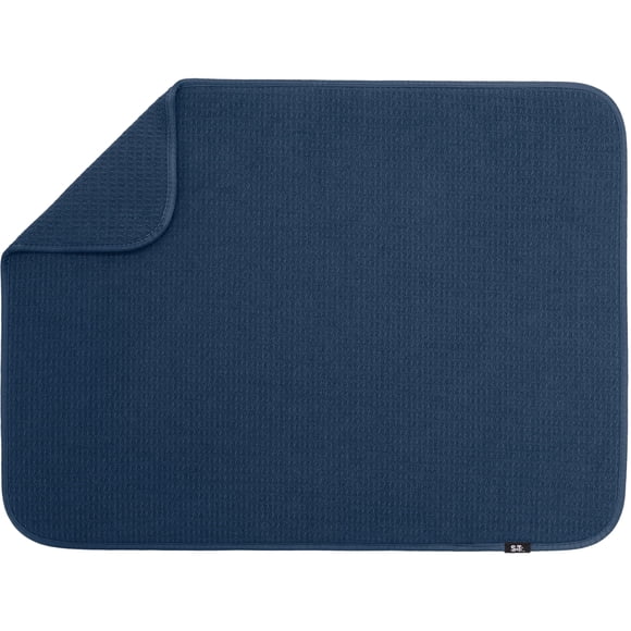 Alfombrilla para secar platos S&T INC. Microfibra absorbente XL, color azul marino