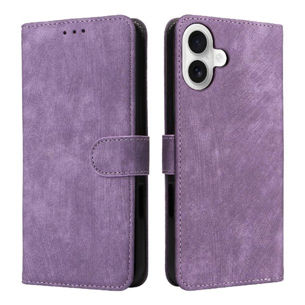 Funda Billetera para iPhone 16 Plus con Soporte - Cartera de Cuero con Ranuras Morado