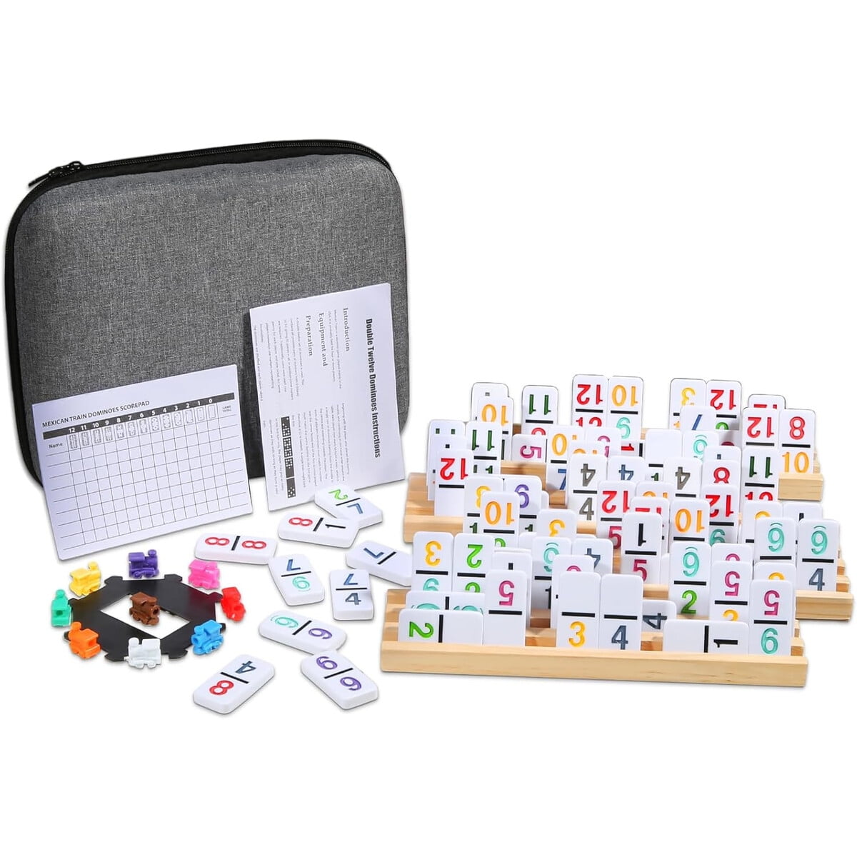 Domina Mexican Train Joyouslife Doble 12 Con 4 Bandejas Madera