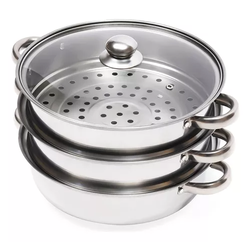 Genérico - Vaporera Para Sopa De Acero Inoxidable, 28 Cm, Tres Capas