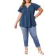 thumbnail image 2 of GRACIA Y GRANDEZA Blusa de Mujer Tallas Grandes con Pliegues al Frente y Mangas con Volantes, Cuello con Botón, Camisa Túnica Casual Elegante 2X Azul Oscuro, 2 of 6