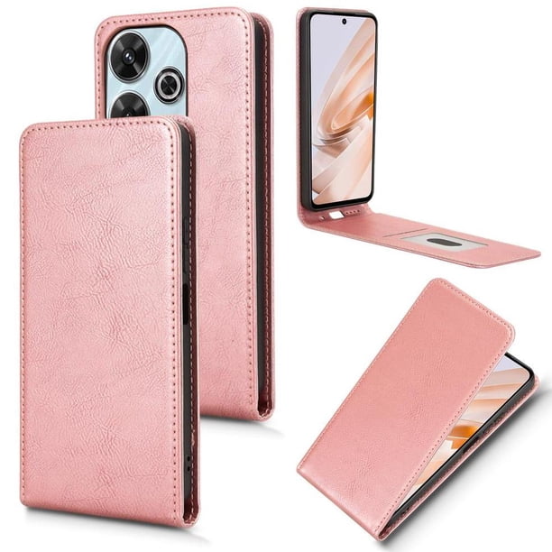Funda tipo folio para Xiaomi Redmi Note 13R 5G con soporte magnético y protección para la cámara Oro rosa