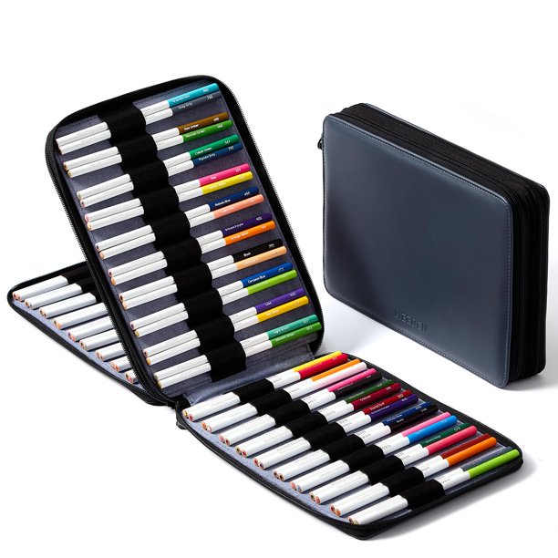 Estuche de lápices y marcadores MEEDEN 40 compartimentos, cuero sintético PU, gris pizarra