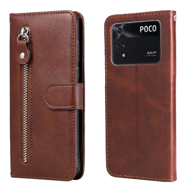 Funda con Cremallera para Xiaomi POCO M4 PRO 4G, Carcasa Cartera de Cuero PU con Soporte y Tarjetero