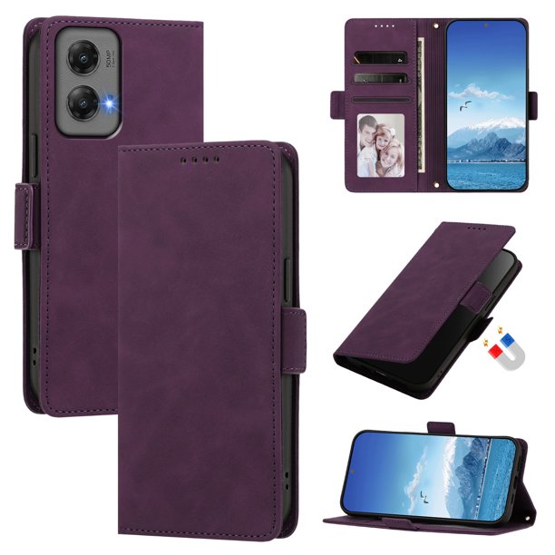 Funda Billetera Delgada para Motorola Moto G Stylus 5G 2024 con Ranuras y Soporte Morado oscuro