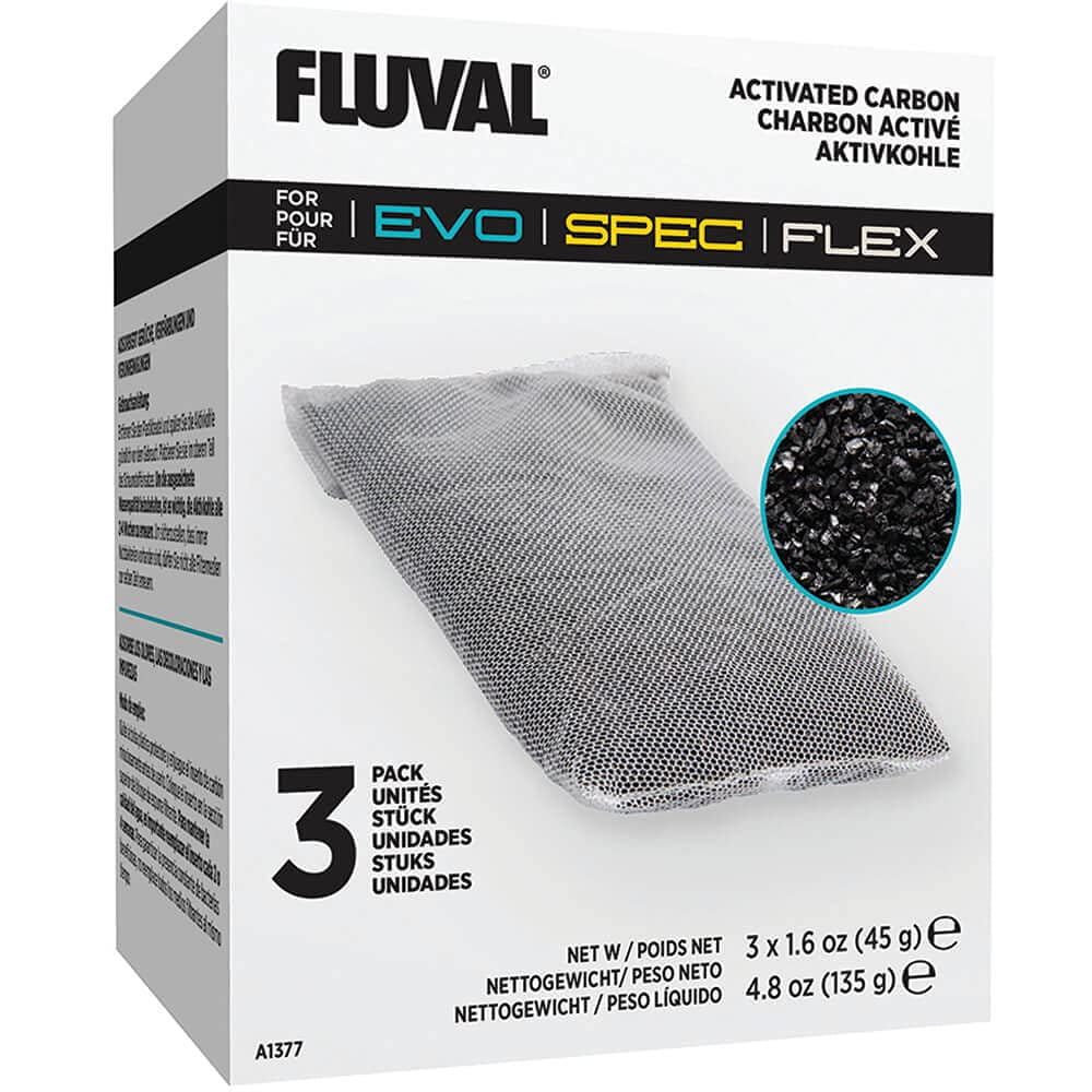 Medios filtrantes de carbón activado Fluval para acuario, paquete de 3
