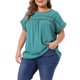 thumbnail image 4 of Agnes Orinda Blusas de Mujer Tallas Grandes Chiffon Swiss Dots Mangas Cortas Encaje Crochet Blusa Plisada 4X Azul Lago, 4 of 6
