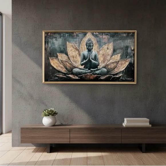 Cuadro Buda Flor De Loto Pintura Diamond, Marco Dorado 110x60x3cm