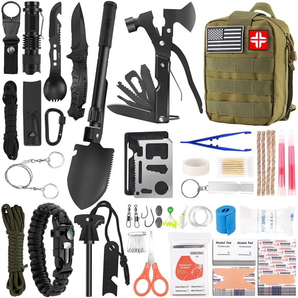 Kit de supervivencia LUXMOM 142 piezas con botiquín de primeros auxilios para acampar Green