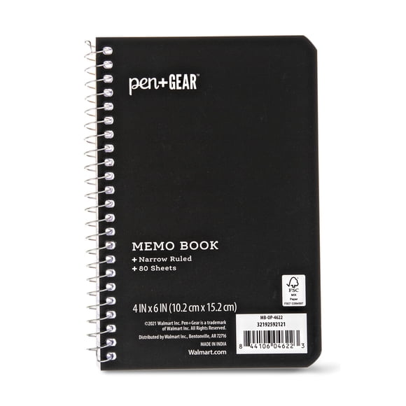 Cuaderno PenGear de 4 x 6 Pulgadas, Rayado Estrecho, 80 Hojas, Negro