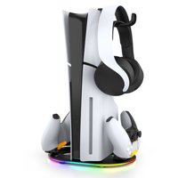 Soporte Vertical Rgb Aaronmei Para Consola Ps5 Slim Con Base De Carga Y Gancho Para Auriculares Negro
