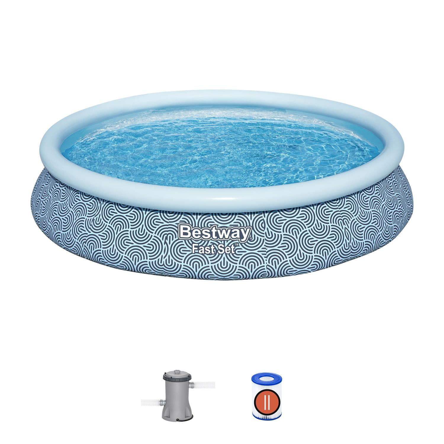 Piscina Bestway Redonda Fácil Armado Con Filtro 4.57mx84cm Celeste Único