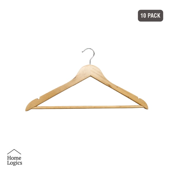 Set 10 Colgadores de Ropa de Madera Ganchos Home Logics