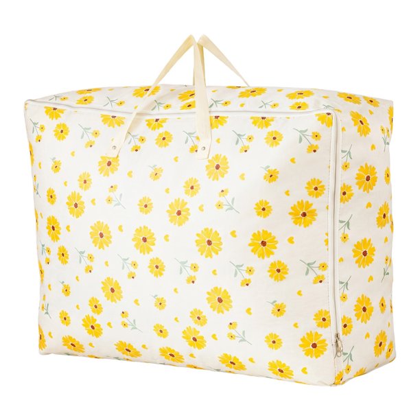Bolsa de Mudanza Grande a Prueba de Polvo con Cierre de Cremallera Floral Verde, Adecuada para Colocar Debajo de la Cama, Amarillo 33.5x11.8x23.6 pulgadas