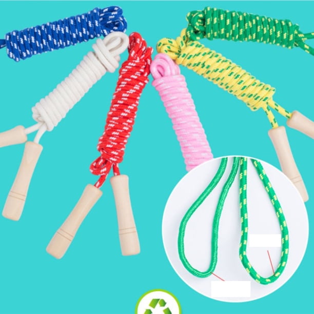 Cuerda de saltar para niños - Mango de madera - Cuerda de saltar ajustable de algodón trenzado para fitness