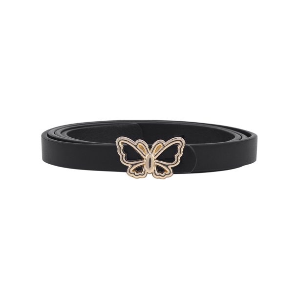 INSPIRE CHIC Cinturones Reversibles de Cuero Sintético para Mujeres, Ancho de 0.5" Cinturón Extra Delgado con Hebilla Dorada de Mariposa para Vestido 43.3x0.5" (LxA) Negro