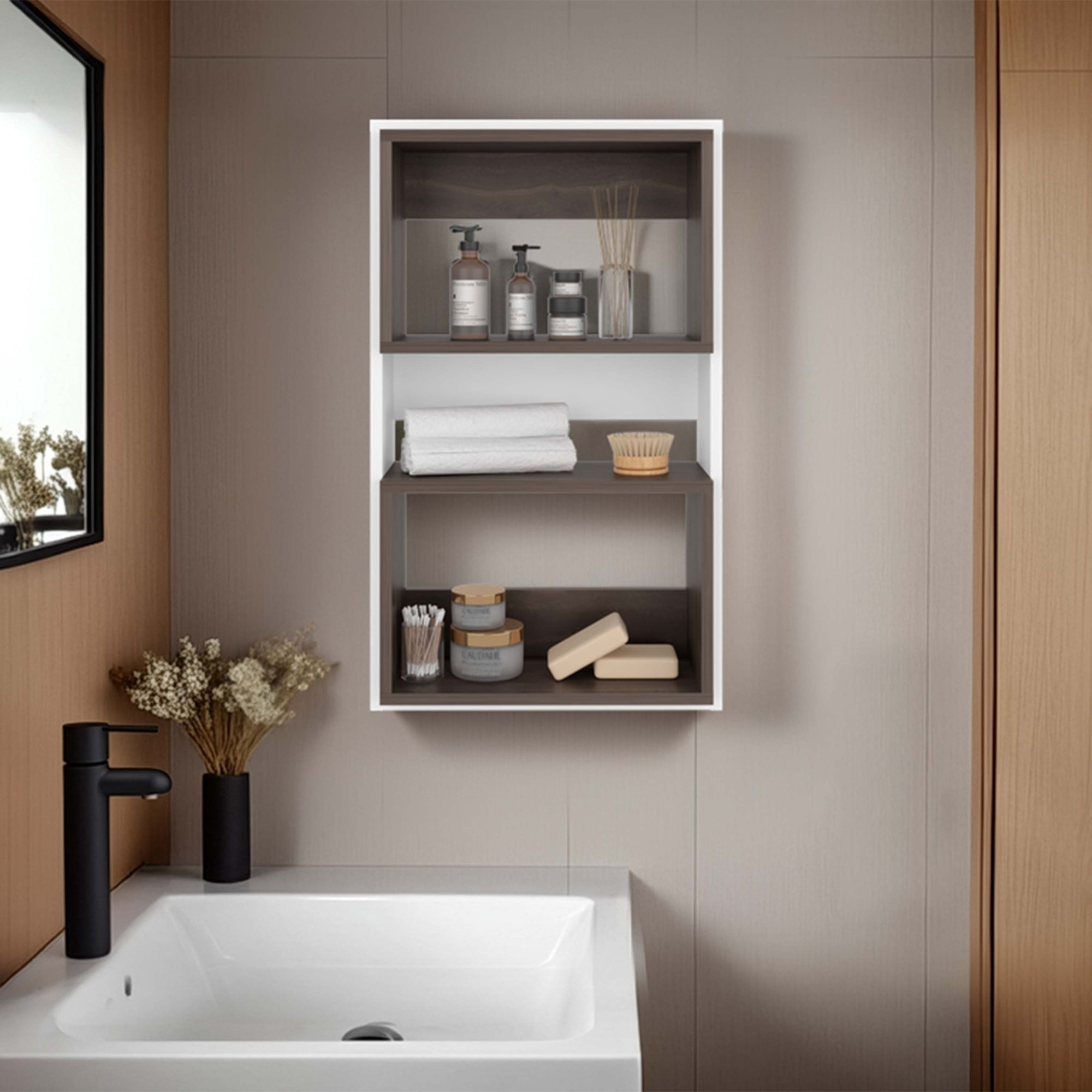 Tuhome - Mueble Auxilar Muro Baño Eco Blanco Y Milan