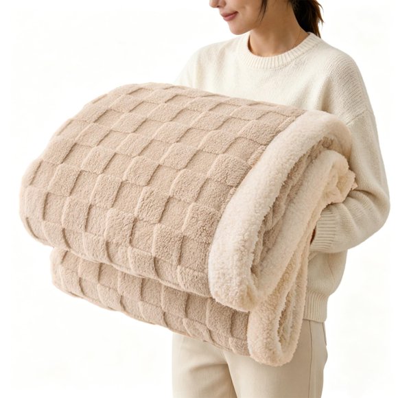 Manta Sherpa de franela Gracelife, acogedora y suave, color beige, 150 x 200 cm