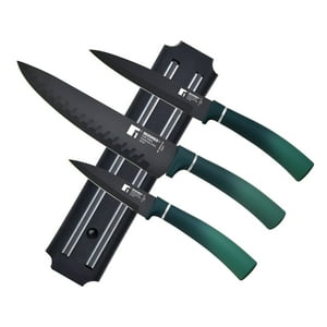 Bergner - Set 3 Cuchillos + Barra Magnetica Acero Inox Verde Classique