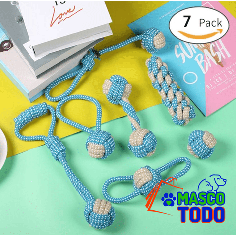 Genérico - Set 7 Juguetes Mascotas Perro Bola, Cuerdas Nudos En Algodón