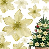 Genérica - Pack 10 Flores Navideñas Con Clip Adorno Navidad Arbol Φ14Cm Flores Artificiales Decorativas