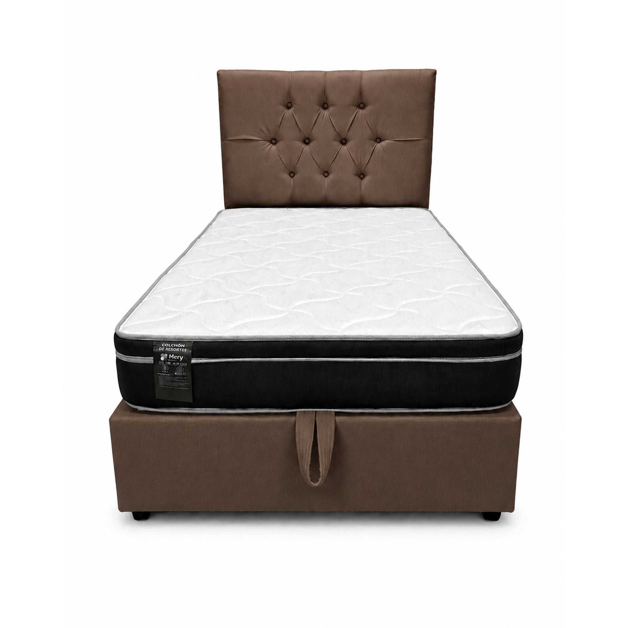 Ethan Desing - Cama Plaza Y Media Baúl Multifuncional + Base + Respaldo + Colchon Excellence Plus