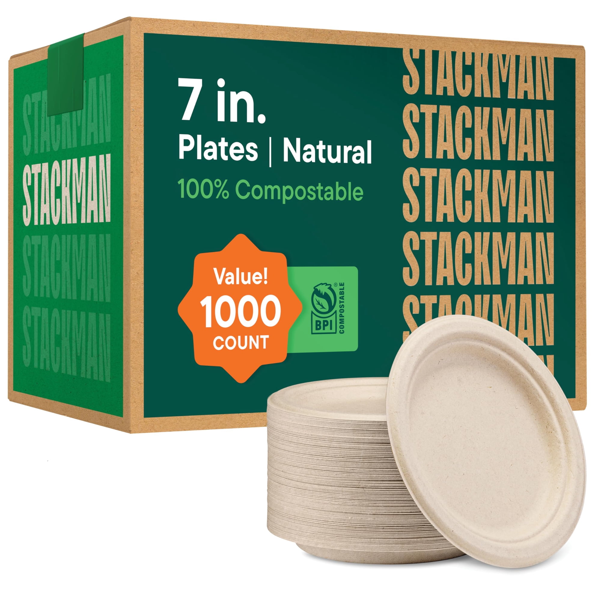 Platos de papel Stack Man de 7 pulgadas, 100% compostables [1000 ...