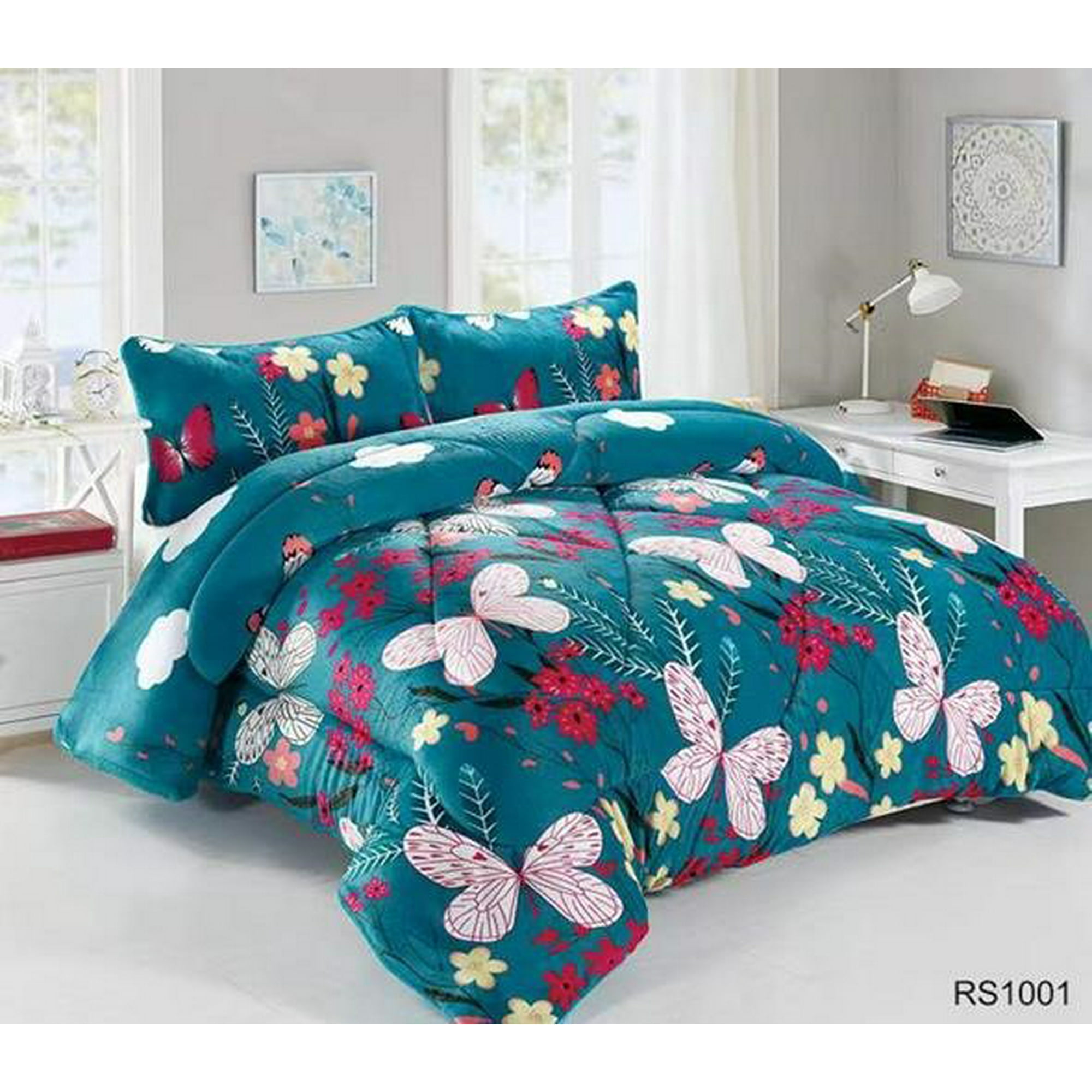 Aladdins Shop - Cobertor De Invierno De Plush Y Chiporro 2 Plazas Turquesa Mariposas