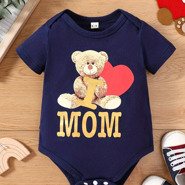 Baby Boys And Girls Cute "I Love Mom" Bear Short Sleeve Onesie Clothes
