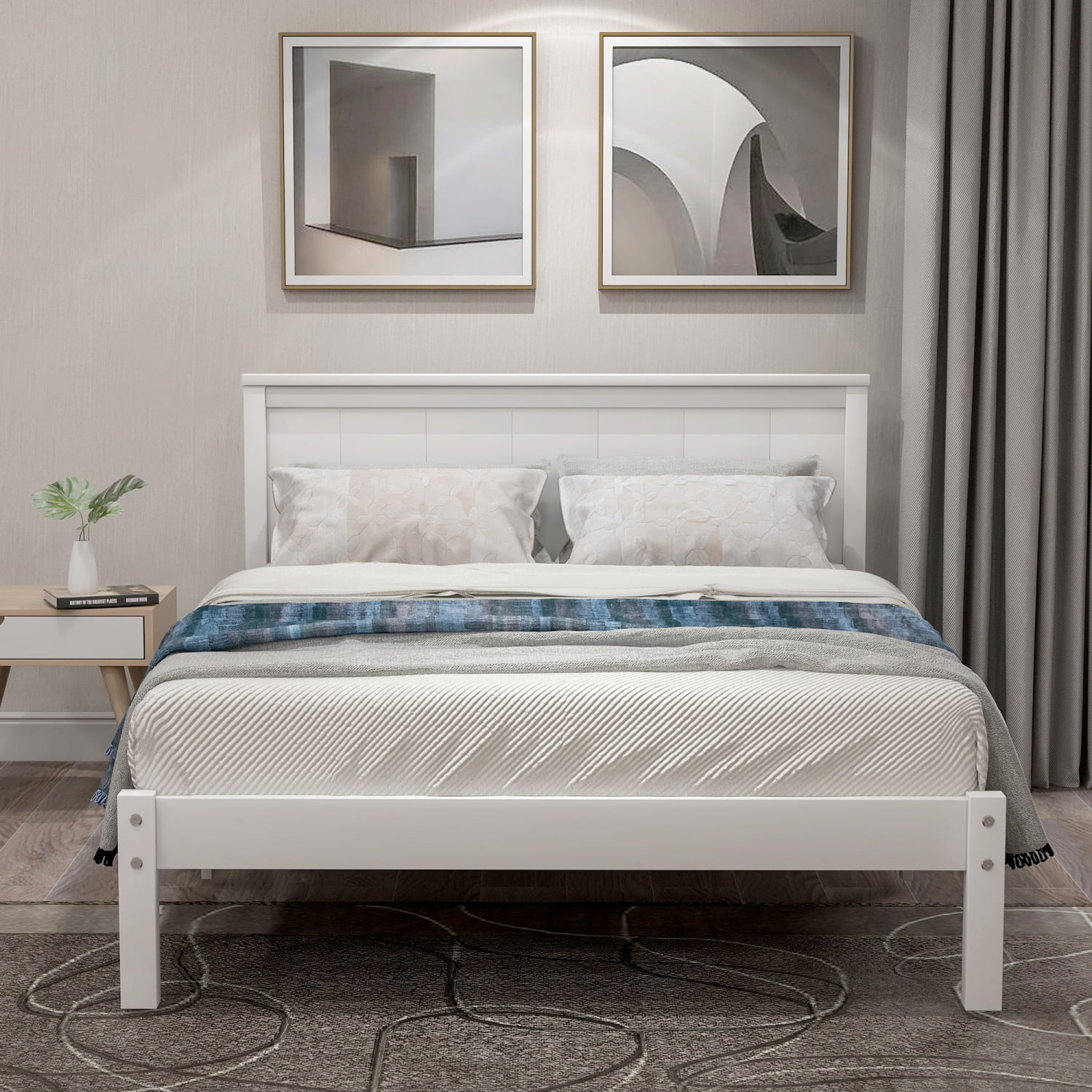 M&ms - Platform Bed Frame With Headboard, Wood Slat Support, No Box Spring Needed,twin, White(old Sku Wf191418aak)