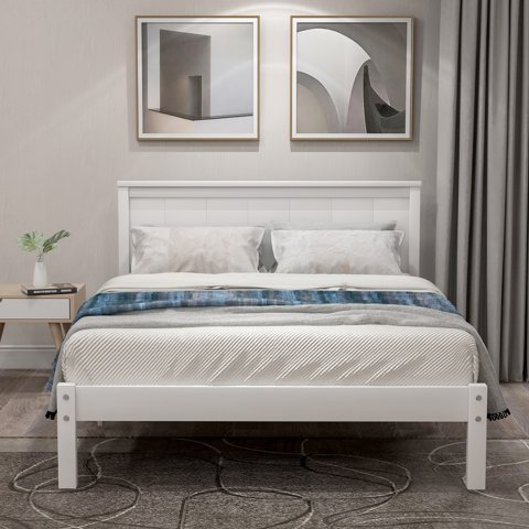 M&Ms - Platform Bed Frame With Headboard, Wood Slat Support, No Box Spring Needed,Twin, White(Old Sku Wf191418Aak)