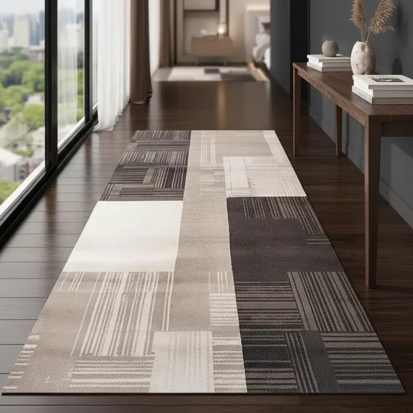 Alfombra Pasillera 3d Decorativa W.m G Moderna 1.8 M 60 M Cuadritoss Beige Con Cafe