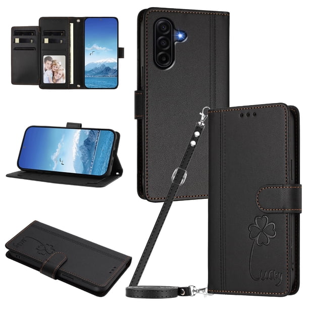 Funda Cartera Trébol para Samsung Galaxy A36 5G con Ranuras Tarjetas y Carga Inalámbrica Negro