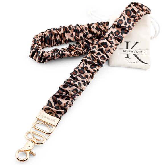 Cordón de identificación MyfavoriteK estilo scrunchie con estampado de leopardo
