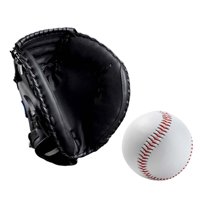 Ioensy - Guantes De Receptor De Béisbol Pu Con Pelota De Béisbol Teeball Guante Hombres Mujeres Unisex Todo Negro
