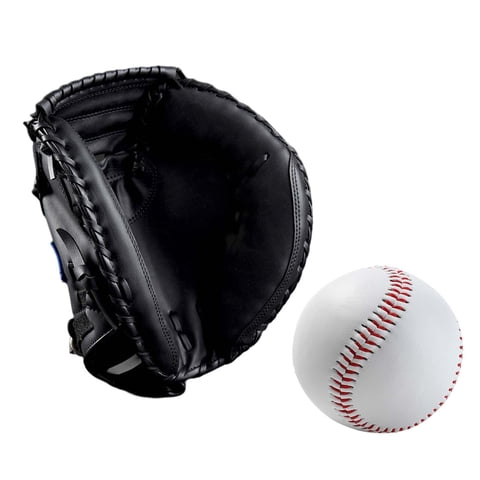 Ioensy - Guantes De Receptor De Béisbol Pu Con Pelota De Béisbol Teeball Guante Hombres Mujeres Unisex Todo Negro