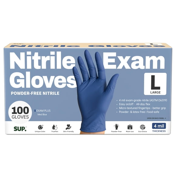 Guantes de Nitrilo sin Polvo SUP, 100 unidades, Talla Grande, Azul